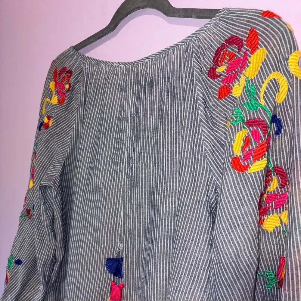 Anthropologie Floreat Blouse Soleil Embroidered Tassel Colorful Boho Women XS - Picture 8 of 9